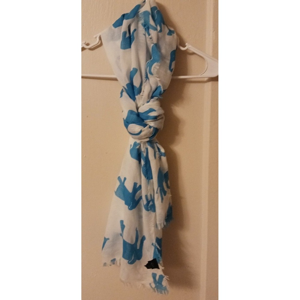 Cejon Women's White &‎ Blue Elephant Scarf, 34"x 72"